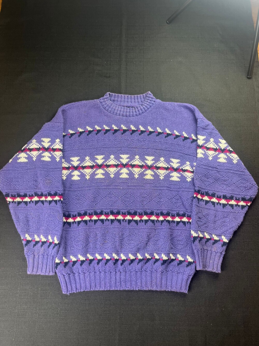 ALPS Medium Purple Knit Vintage Sweater Geometric Pattern Crew Neck